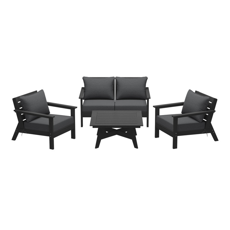 Ensemble de conversation à assise profonde 5 pièces, Noir, noir, noir, noir, Gris