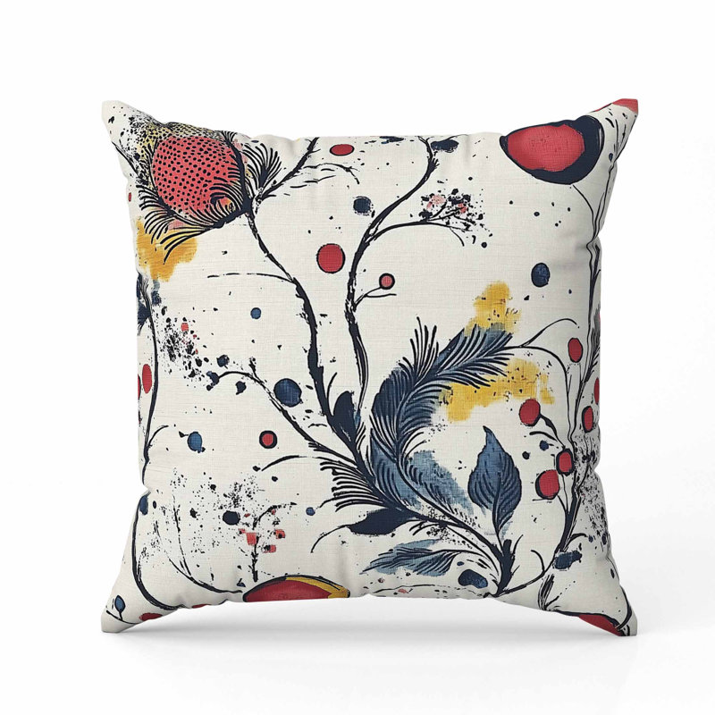 Oreiller en faux suède Spots Garden, Rouge / beige / jaune, Carré 26 po