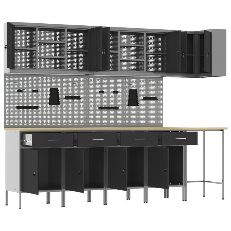 Work Cabinet Set with Drawer with Shelf, Black
