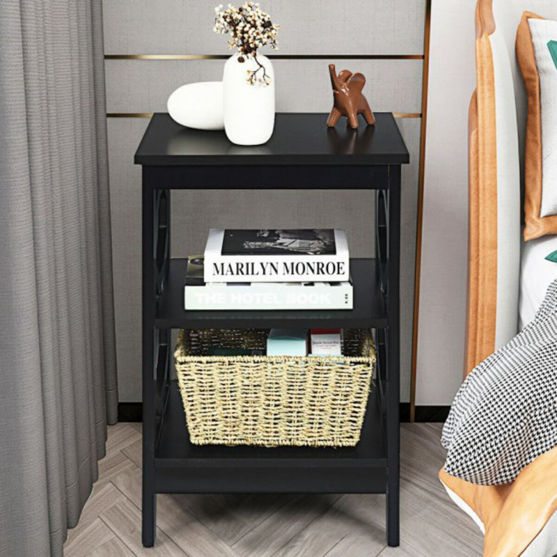 2 Pieces 3-Tier End Table with Stable Structure for Living Room, Black
