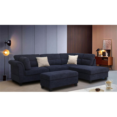 Canapé modulaire en tissu noir l 100 po Domenico