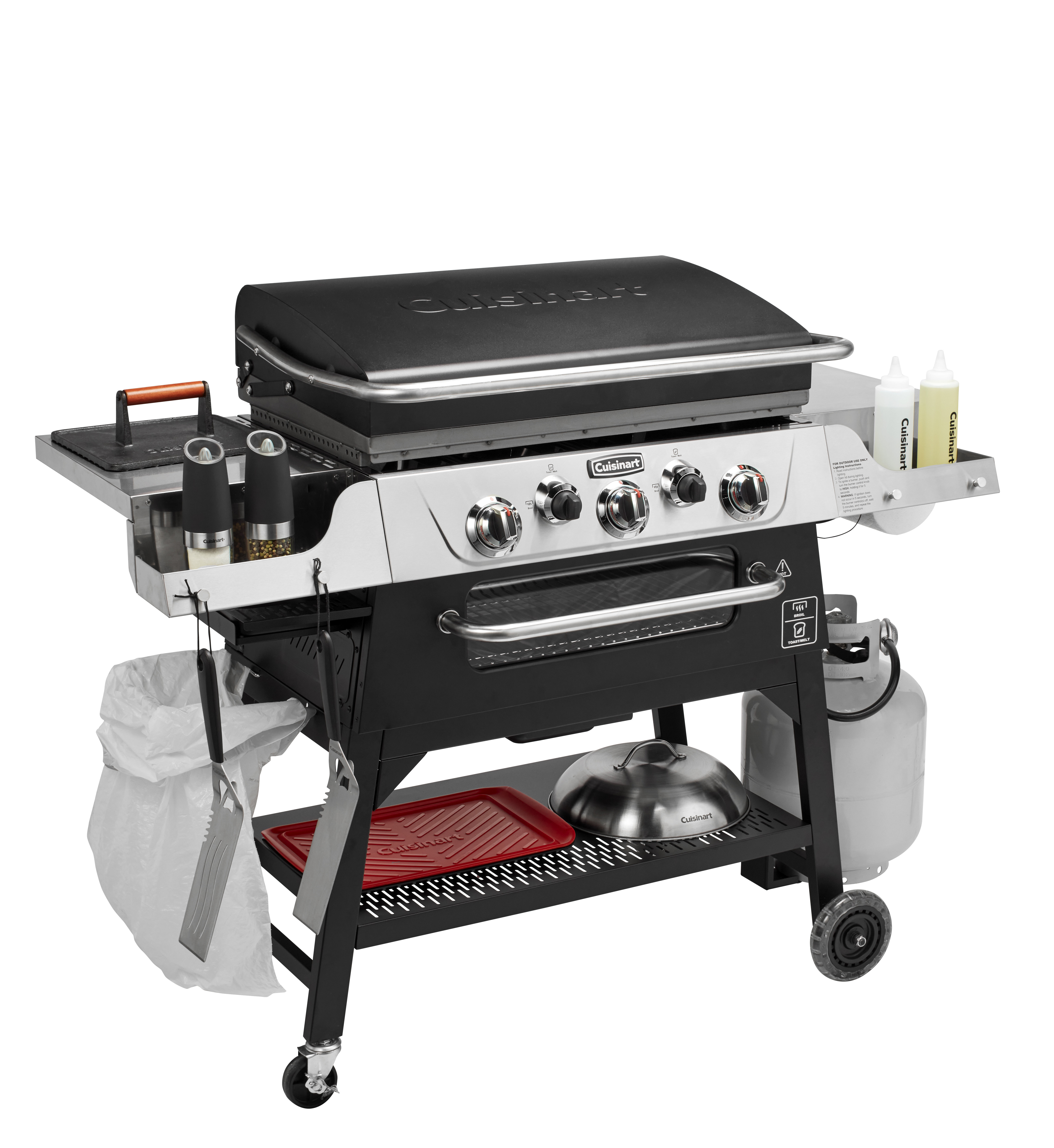 Cuisinart 3-Burner 28” Outdoor Griddler and Broiler Combo, 2-in-1 Carbon Steel Flat-Top Grill and Broiler with Hood