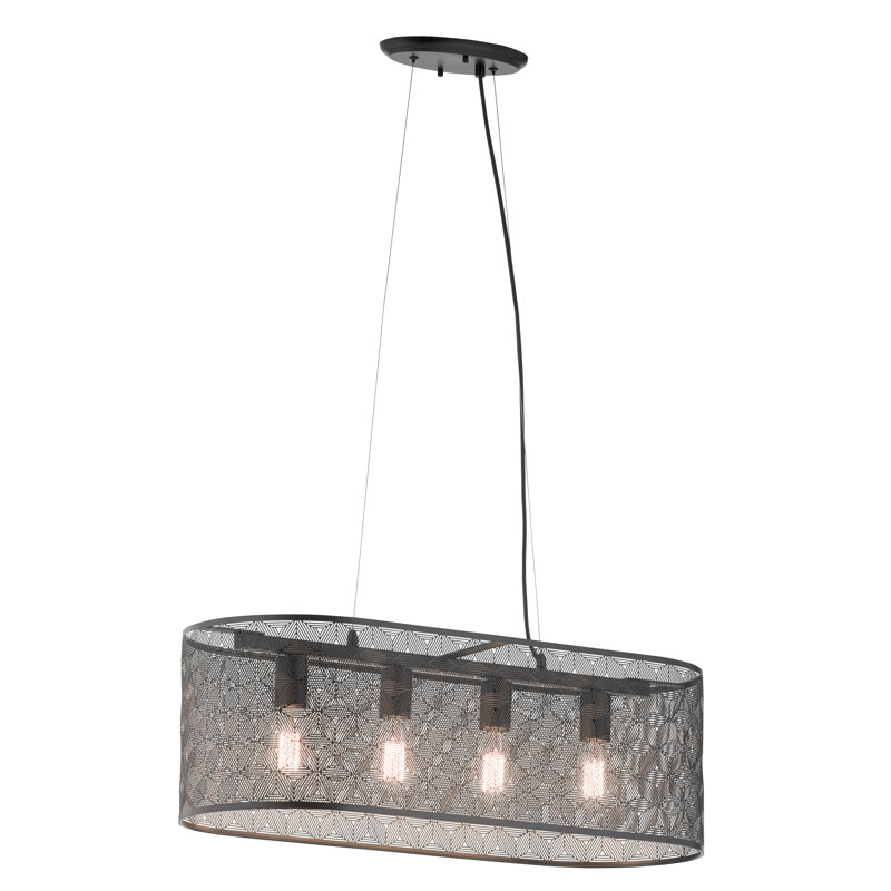 Dixville 4 - Light Black Industrial Caged Chandelier