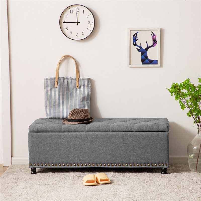 Banc de rangement rembourré Amol, gris