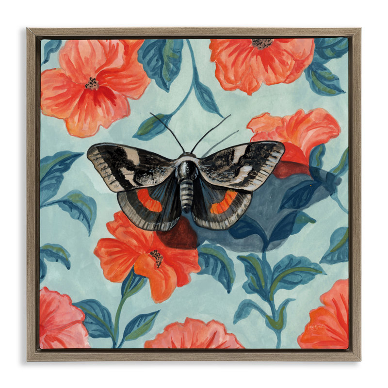 Papillon universitaire sur cadre flottant floral, design par Kate Jarvik Birch, Cadre flottant orme Montalcino