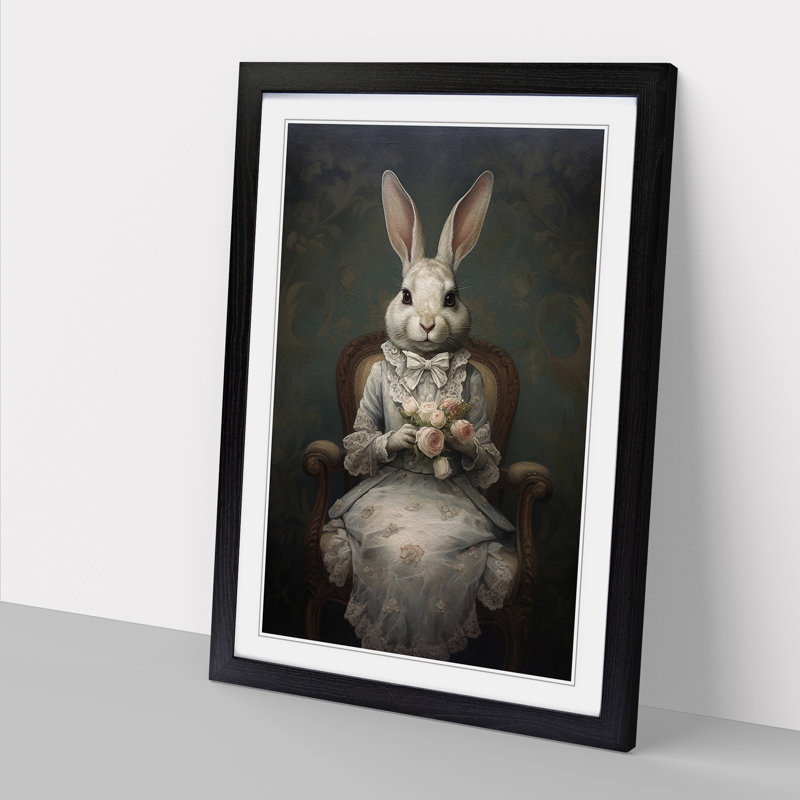 Rabbit Victorian - Framed Print, 64cm H x 46cm W x 2cm D, Black