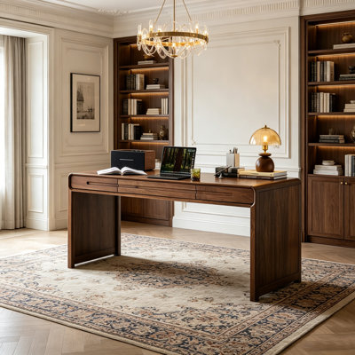 High-end Walnut Solid Wood 3-drawer Desk