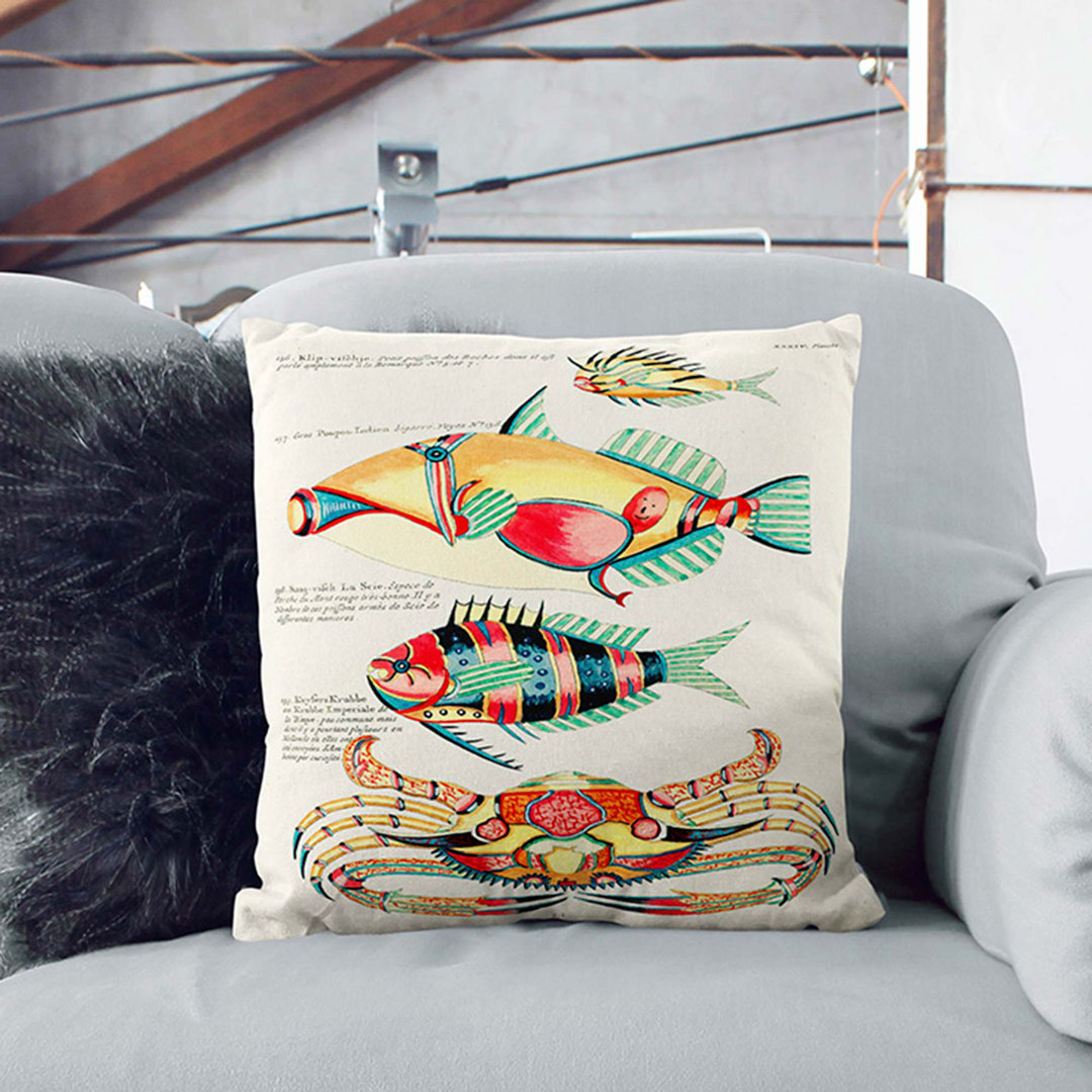 East Indies Fish & Crab Illustrations XXXIV by Louis Renard Cushion with Filling
