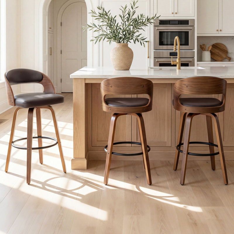 Ensemble de 3 tabourets de bar et de comptoir pivotants en cuir Jacobson, Tabouret de bar (siège d'une hauteur de 29,9 po)