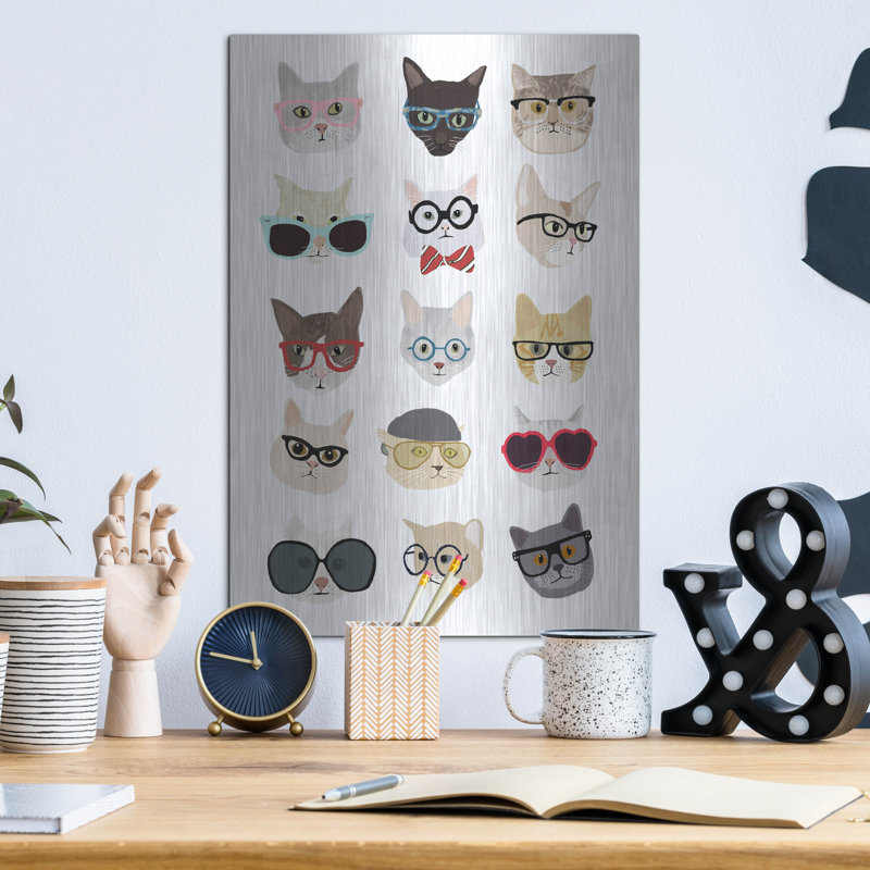 «Cats With Glasses» par Hanna Melin, Luxe Metal Art, H 16 po x l 12 po