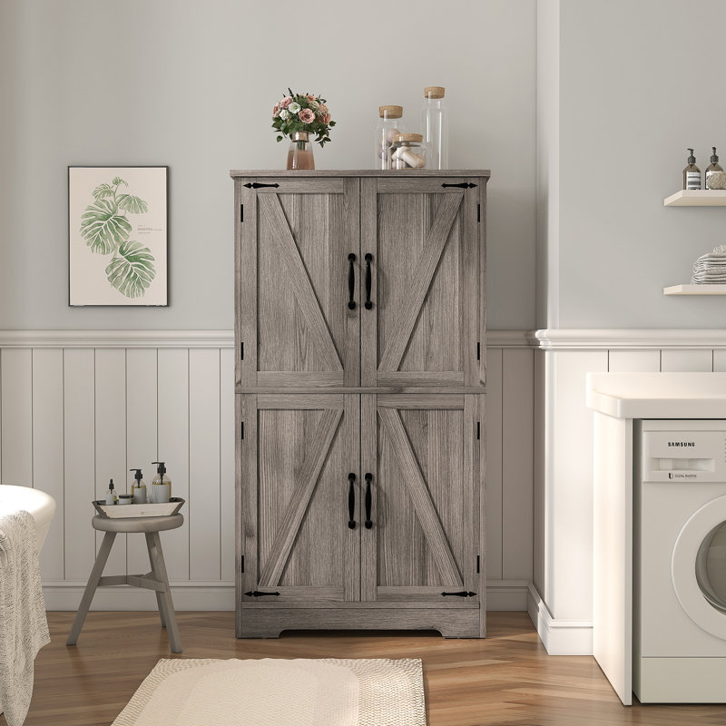 Armoire de rangement Farmhouse avec portes de grange et tablettes réglables, Gris