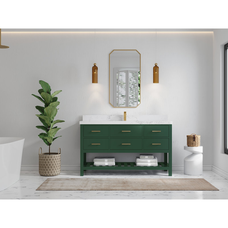Parker 60'' Single Bathroom Vanity with Quartz Top, Calacatta Nuvo