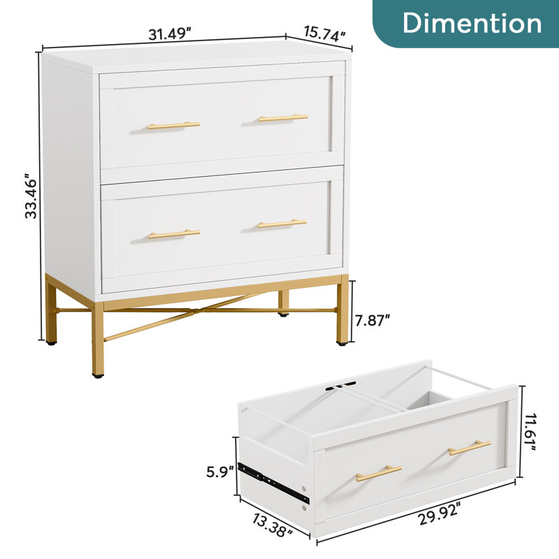 Niera 31.49'' Wide 2 -Drawer File Cabinet, White