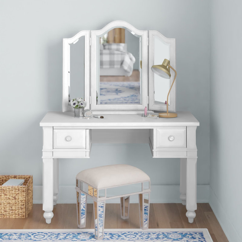Coiffeuse avec miroir Harold, Blanc