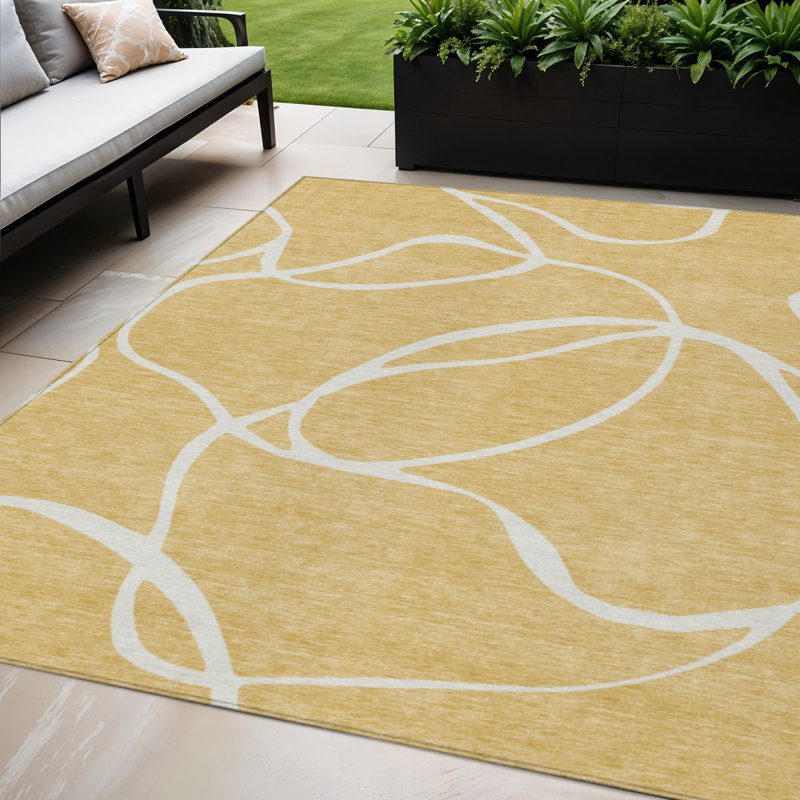 Tapis intérieur lavable abstrait doré et ivoire 5 pi x 8 pi