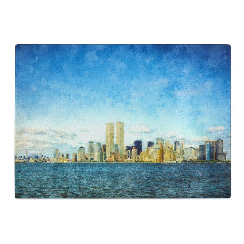 Tempered Glass New York Skyline with the Twin Towers Chopping Board, 20 cm x 28.5 cm