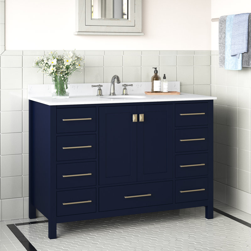 Irene 48'' Single Bathroom Vanity with Engineered Marble Top, Blue