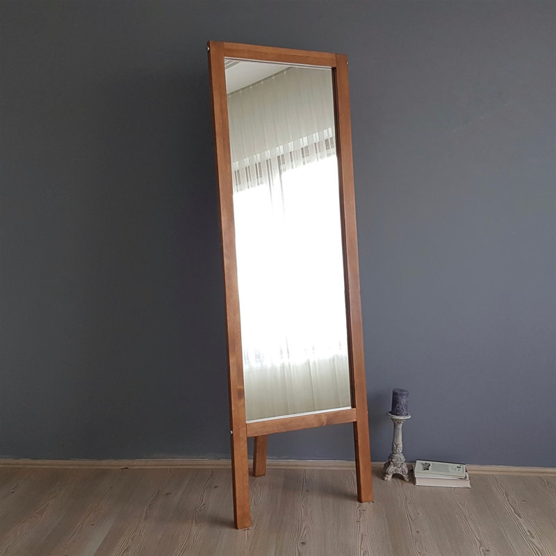 Elegant Cheval Mirror with Shelves, 21.7 x 67.0 inches | 100% Pine Solid Wood in Traditional Oak Finish | Wall-Mountable, Assembled Design | Perfect for Bedrooms and Dressing Areas, Classic Style & Functionality