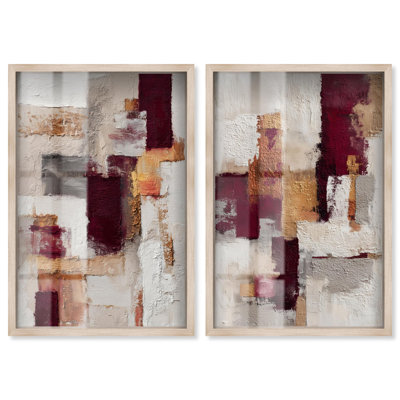 "Abstract Art Narratives" Shadowbox Print, ensemble de décorations murales dorées par Art Remedy, cadre blond, 30 x 45