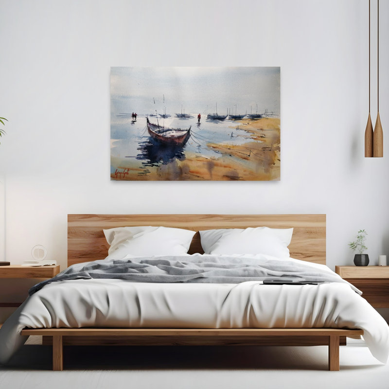 «Calm Harbor Morning Peaceful Serene Tranquil Coastal», reproduction d'art mural, 40" H x 60" W