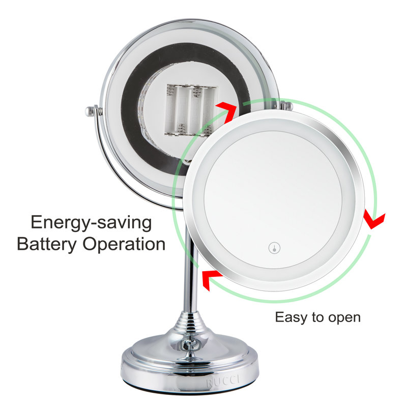 Miroir de maquillage / rasage lumineux, Chrome poli