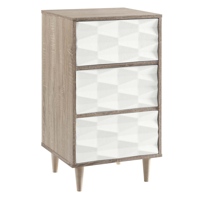 Commode 3 tiroirs l 17 po, Chêne / blanc