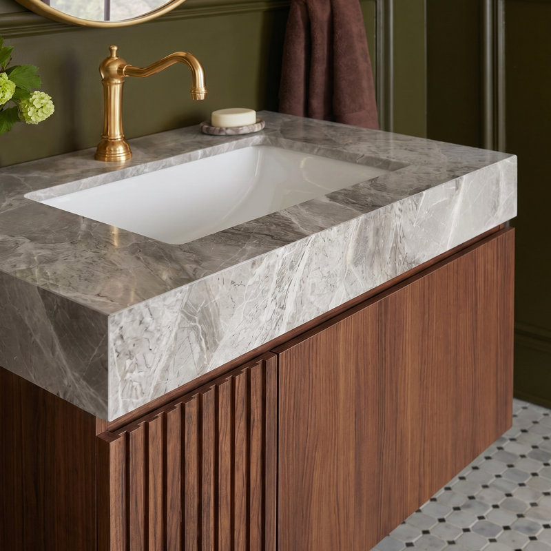 Meuble-lavabo Luxstone, 30", Gris clair, Brown Oak