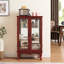 Vitrine 2 portes avec verre trempé et dossier en miroir, tablettes réglables, cerisier, éclairée, rehaussant la stabilité de la maison et rangement à 3 tablettes, présentoir intérieur éclairé, utilisation au bureau-120649808