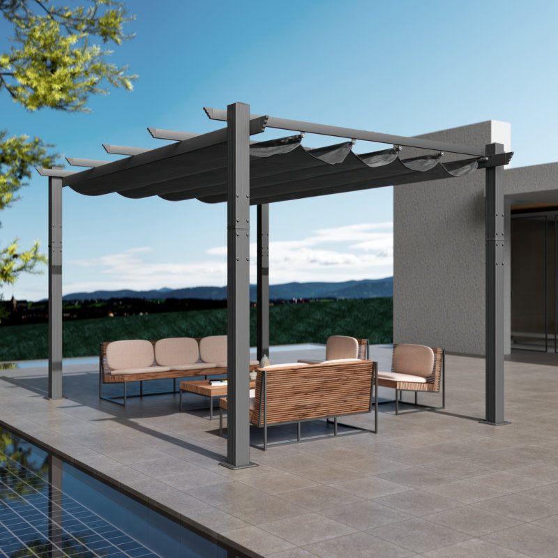 Atlantics Outdoor Retractable Pergola with Sun Shade Canopy 10' x 13', Gray