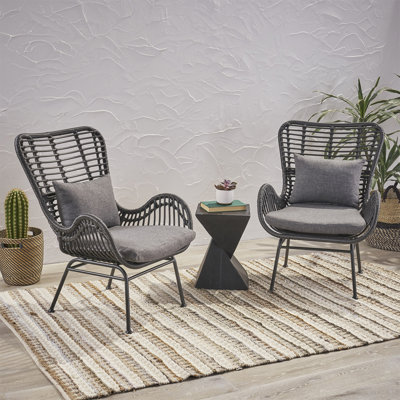 Ensemble de 2 chaises de patio en osier avec coussins Tapscott