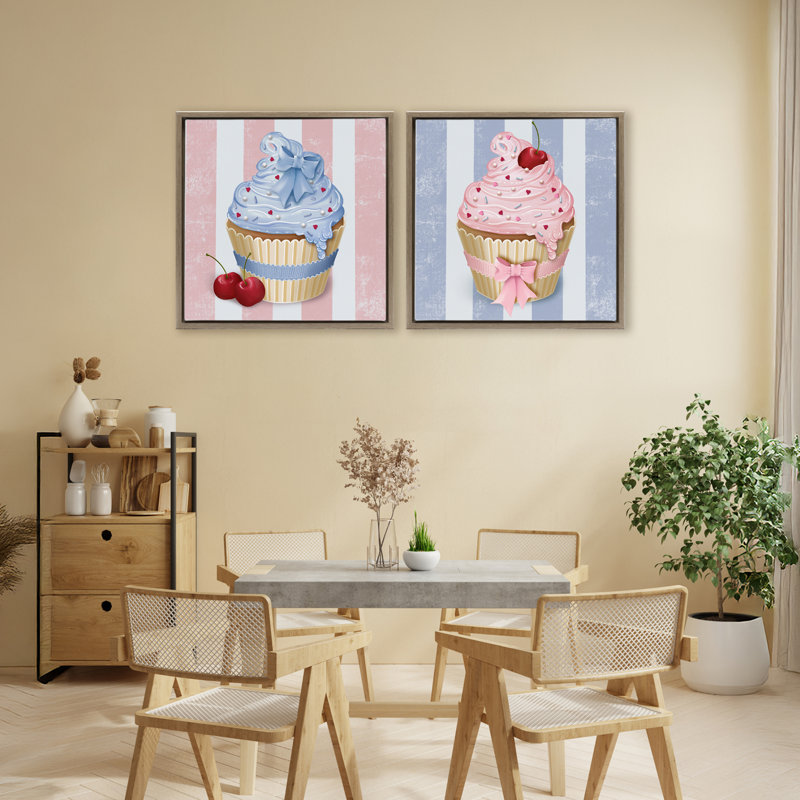 Ensemble de cadres flottants roses et bleus 2 pièces, par Lori Mosley, H 25 po x l 25 po, Cadre flottant orme Montalcino