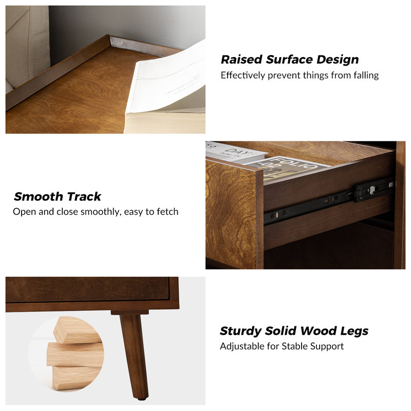 Mid-Century Modern 3-Drawer Nightstand Set