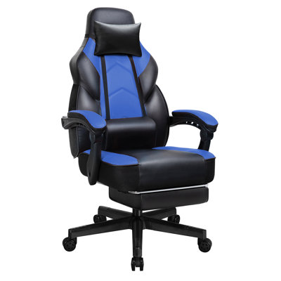 Ergonomic Gaming Chair for PC & Home Office, Reclining Faux Leather Computer Chair with Footrest, Massage Lumbar Support and Adjustable Armrests