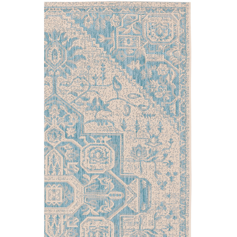 Tapis intérieur / extérieur turquoise / crème Danya, Rectangle 5 pi 3 po x 7 pi 6 po