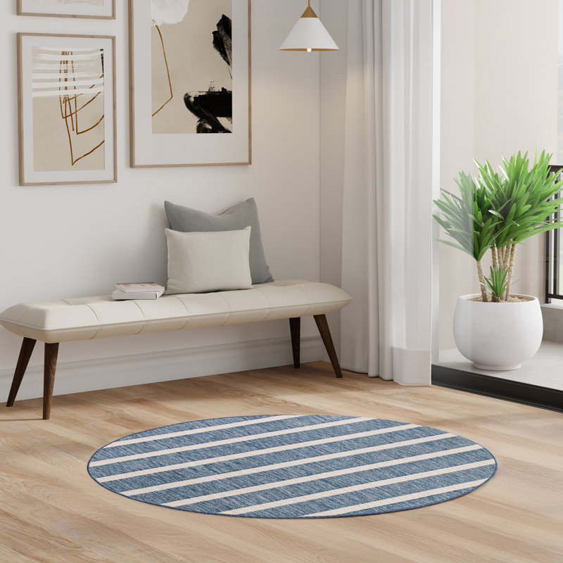 Positano 4' x Round Navy Ivory Modern Rug, Round 4'