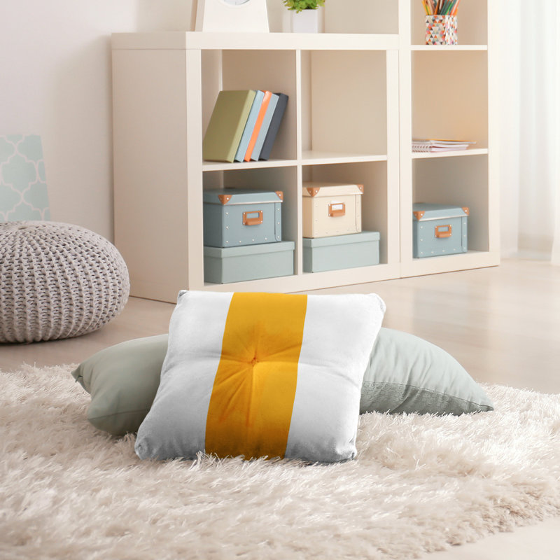 Tufted Floor Pillow, 26" x 26", White/Gold