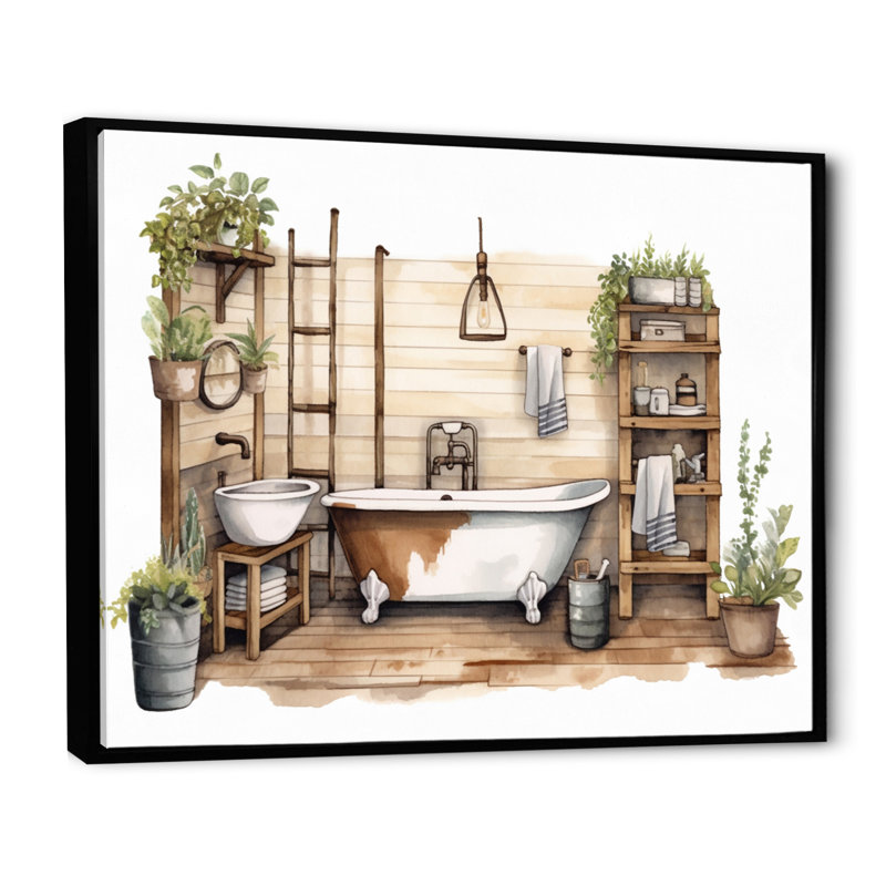Décor de salle de bain naturel - impression, Cadre flottant noir, H 34 po x l 44 po x P 1,5 po