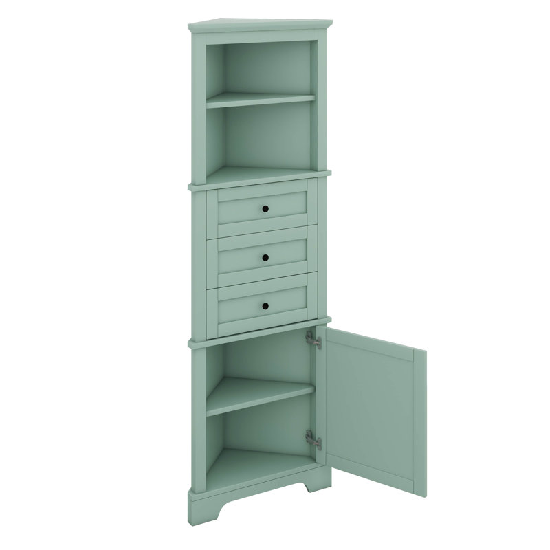 Armoire de rangement pour salle de bain, armoires de rangement triangulaires avec 3 tiroirs et tablette réglable, armoire d'angle haute