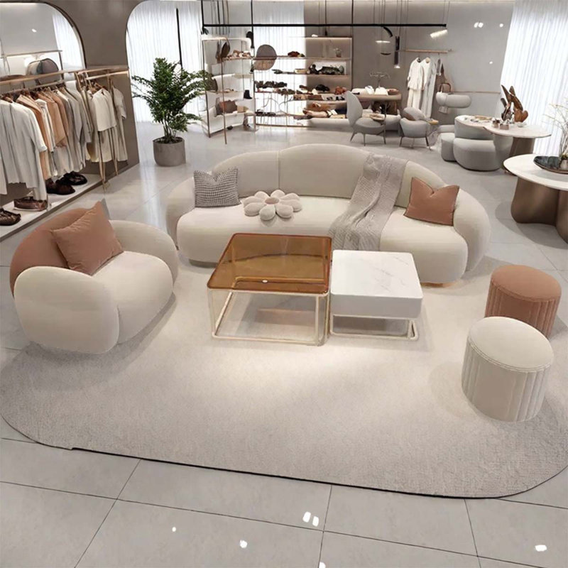 90.55-Inch Cream Cloud Sofa Coffee Table Set