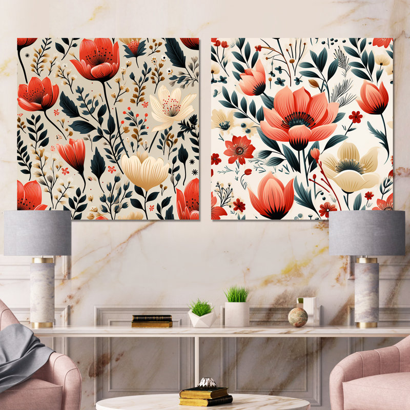 Heintz - ensemble de 2 reproductions d'art sur toile florales, Toile tendue, H 16 po x l 33 po x P 1 po