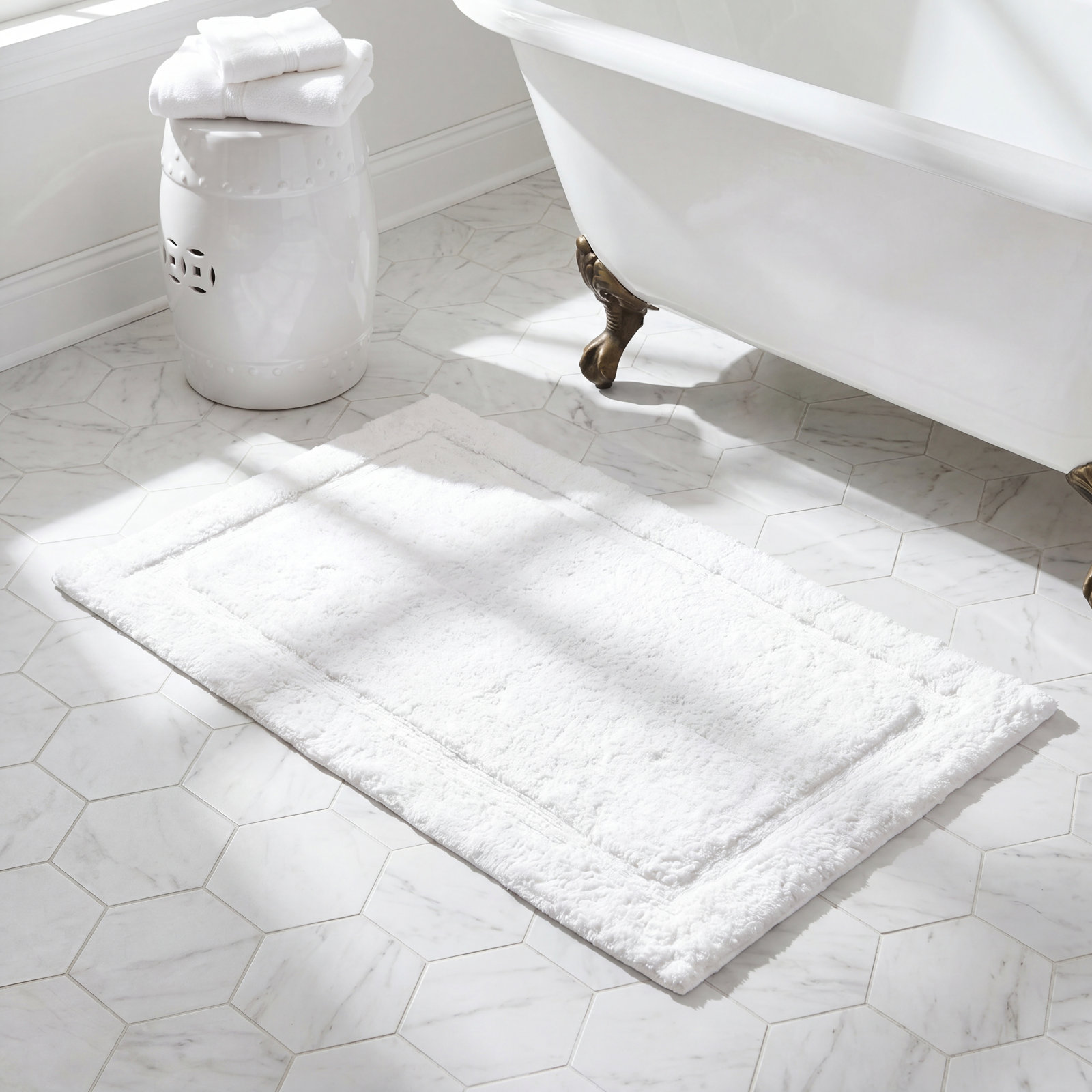 Plush Cotton Bath Mat, 20"W x 32"L, White