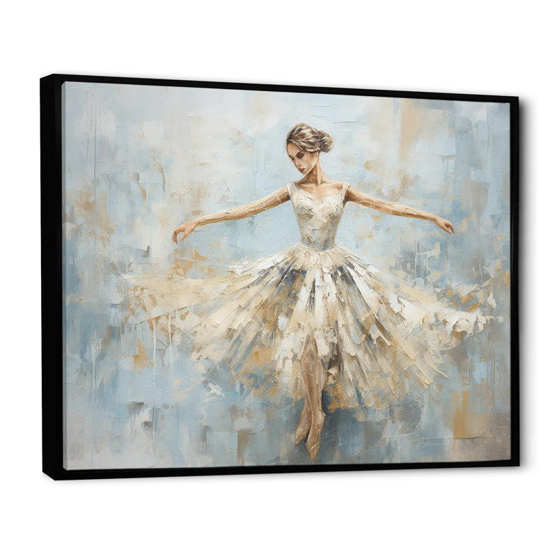 Beige doré minimalisme ballerine - ballet, art mural, H 34 po x l 44 po x P 1,5 po, Cadre flottant noir