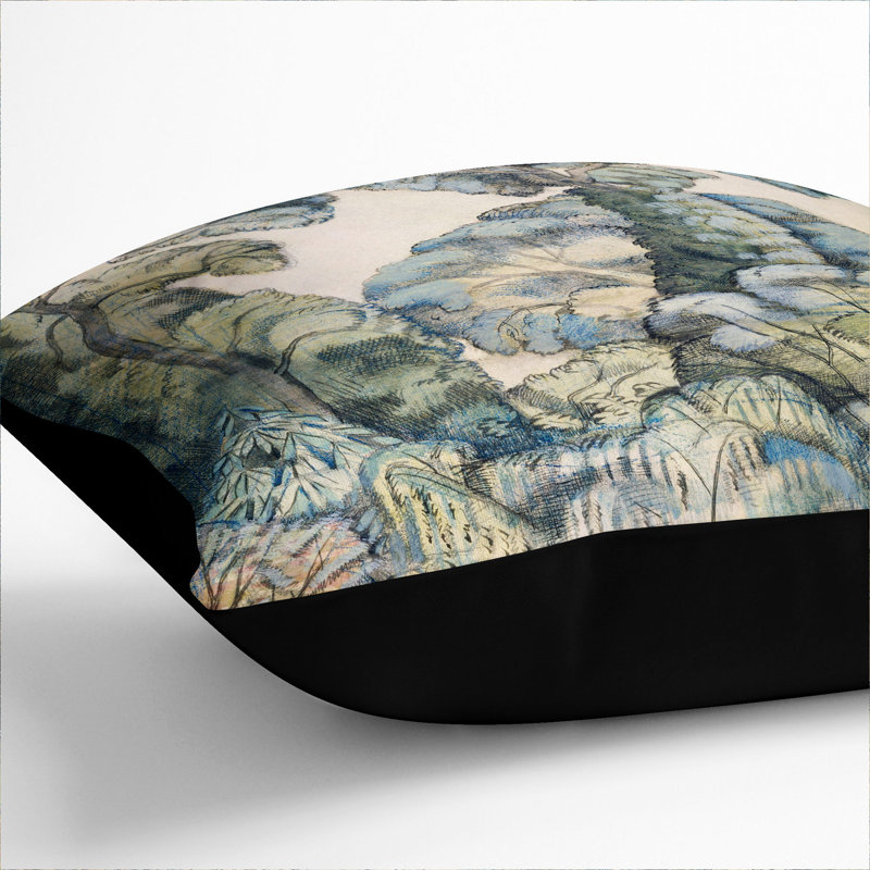 Trees In Bird Garden Square Throw Cushion, 55cm H x 55cm W x 20cm D, Black