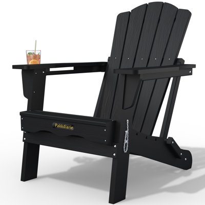 Pakkdiarie Folding Adirondack Chair with Cup Holder,HDPE Outdoor Chair with Comfort Ergonomic Seat for Patios,Lawn,Garden, Backyard Use by Beachcrest Home