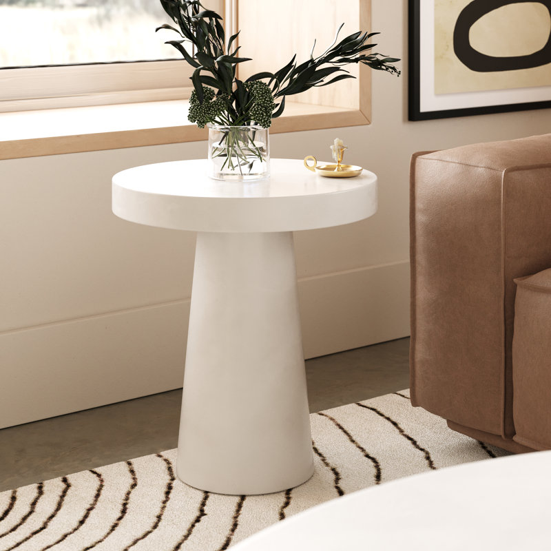 Prevelly 18" Concrete Round Patio Table, White
