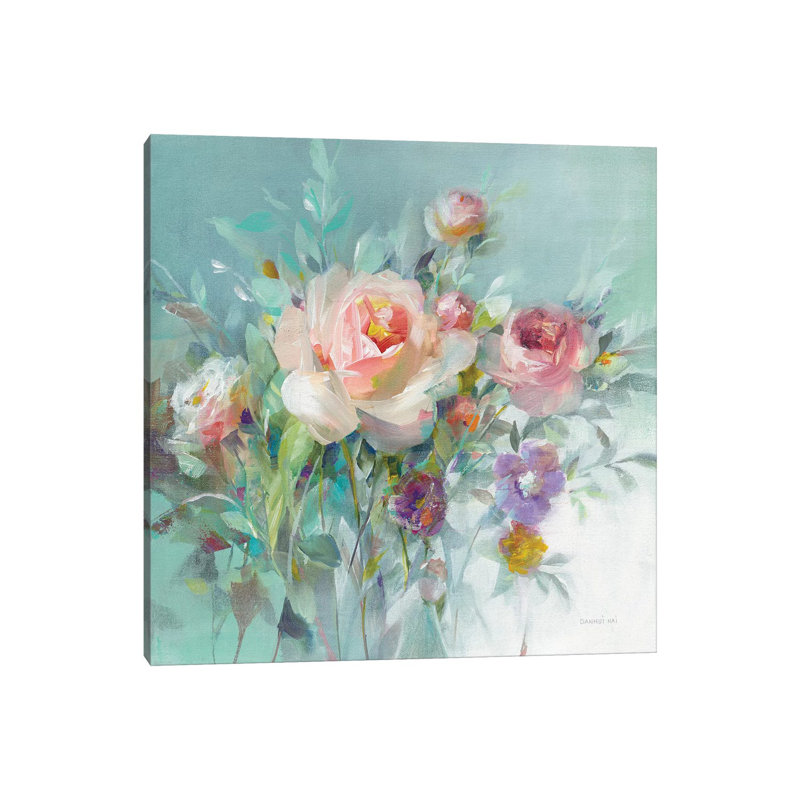 Summer Garden Roses by Danhui Nai - Wrapped Canvas Painting, 45.72 cm H x 45.72 cm W x 1.91 cm D