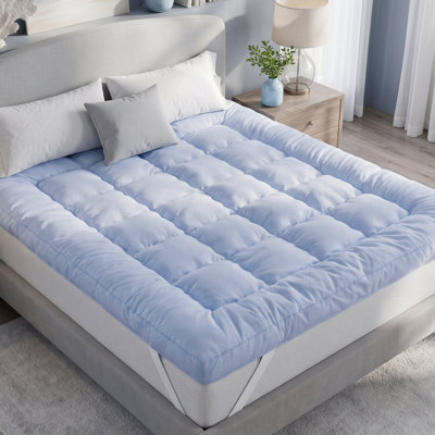 4'' Plush Pillow Top Mattress Topper for Dorm & College, Cooling Breathable Mattress Pad with Elastic Straps, OEKO-TEX® Certified