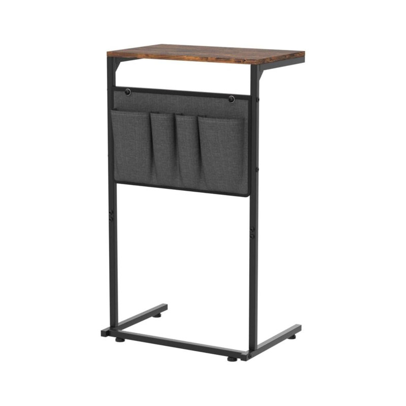 C Shaped End Table, Side Table For Couch And Recliner, Sofa Tray Desk With Storage Bag