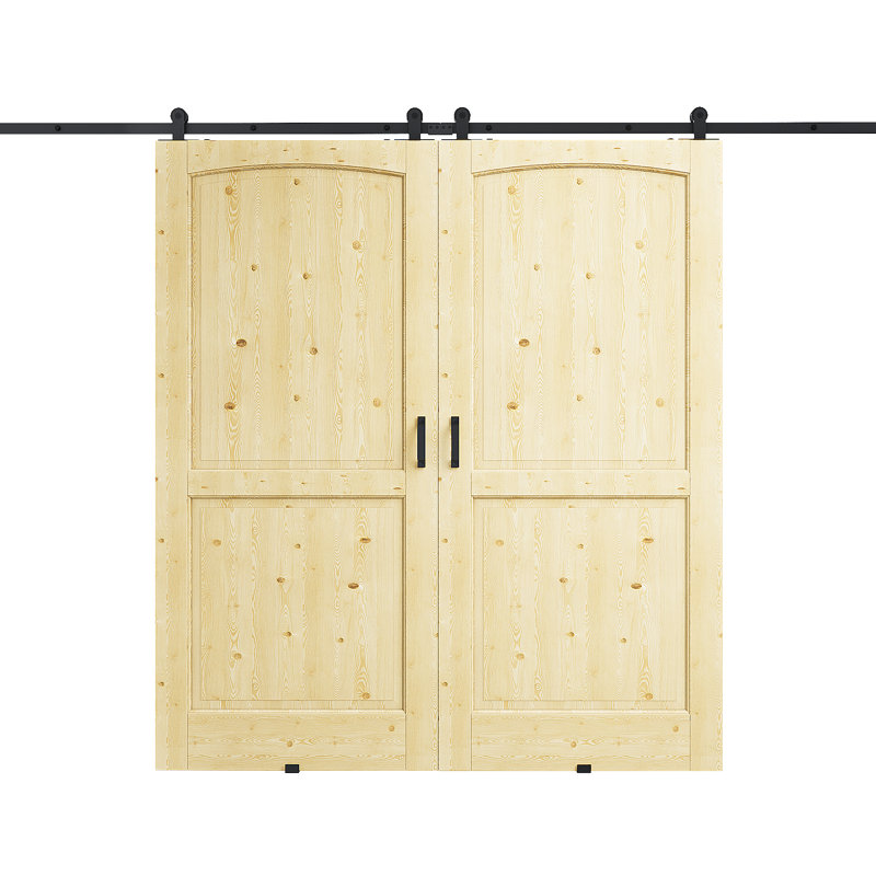 2 x 36 po x 80 po 2 panneaux de pin à surface non finie avec toute la quincaillerie de porte de grange, 72in.x 80in.