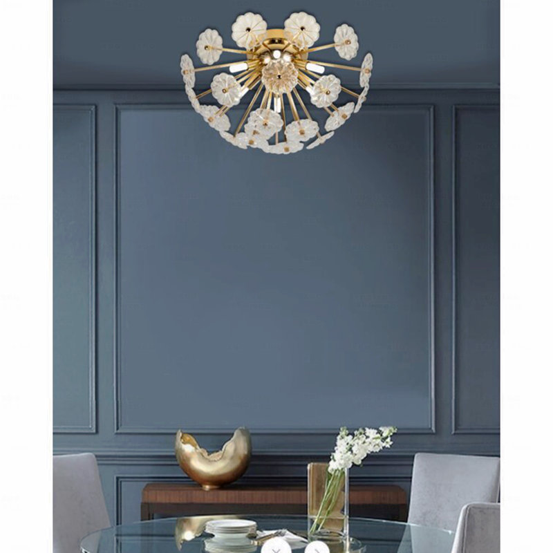 Gold Flush Mount Ceiling Light with Glass Petal Design